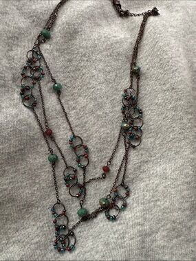 Multi-Strand Turquoise & Coral Bead Women’s Necklace